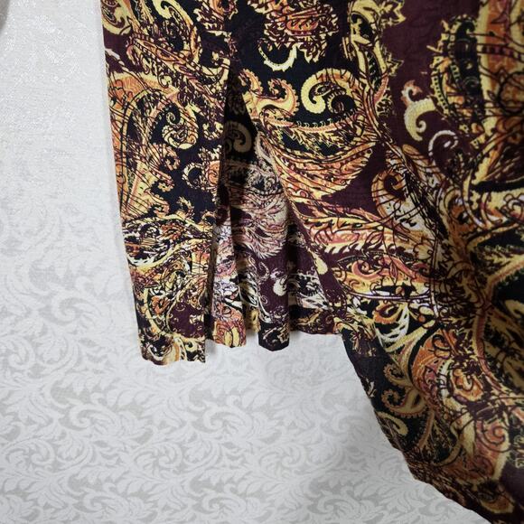 J Jill Blouson Tunic Top Petite L Brown Multicolor Side Slits 3/4 Sleeve Boho - Picture 5 of 12
